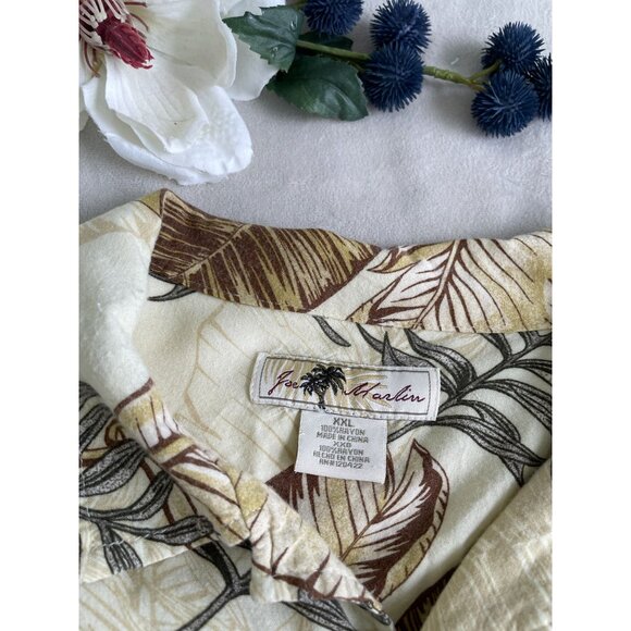 Vintage Joe Marlin Hawaiian Leaf Print Button Shirt Chest Pocket Short Sleeves - Picture 5 of 9
